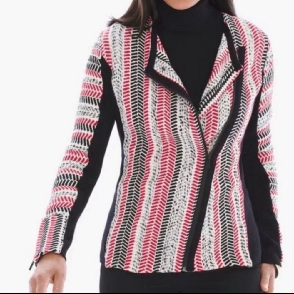 Chico's Sofia Knit Chevron Moto Style Zip Up Jacket